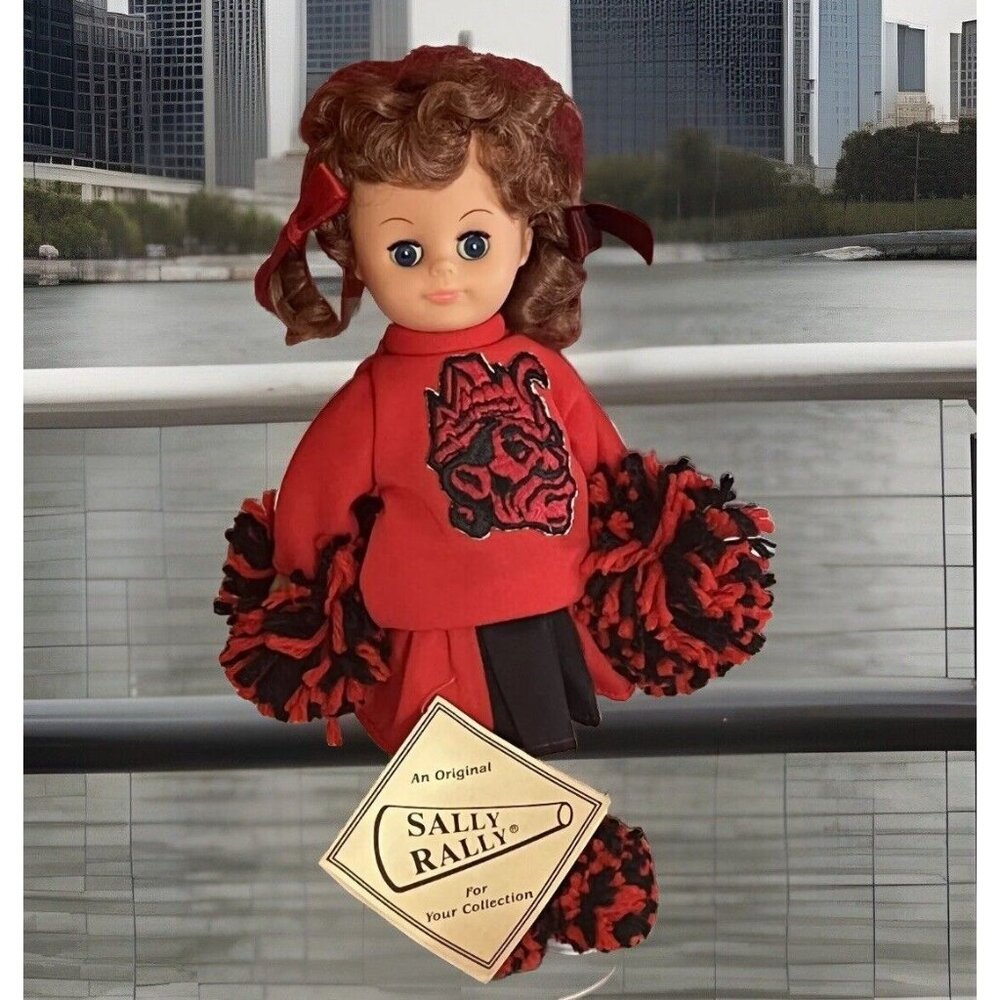 Vintage Sally Rally Cheerleader Doll Gambina Black Red 5600 Native Blue Eyes 11"